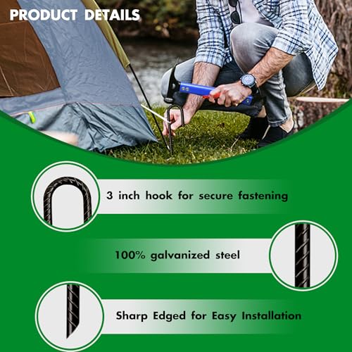 Image of Eurmax USA 16 Pack Rebar J-Shape Groud Stakes, Heavy Duty Ground Anchors, Windproof Anti-Flip Metal Tent Pegs for Trampoline,Soccer Goals, Fences and Outdoor Playsets