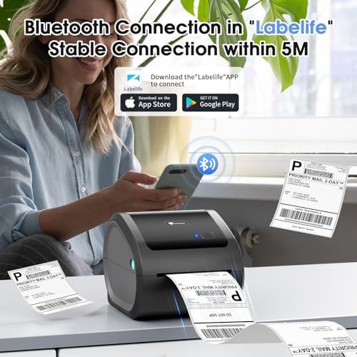 Phomemo Impressora Térmica Bluetooth D520BT 4x6 Cinza - Impressora de Etiquetas de Envio com Bluetoo