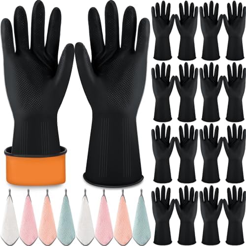 Hushee 24 Pcs Rubber Kitchen Dishwashing Gloves Reusable