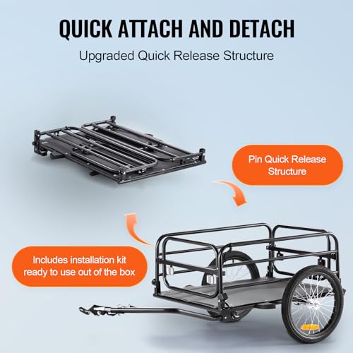 VEVOR Fahrradanhänger 72kg Tragkraft Transportanhänger faltbar und kompakt verstaubar Schnellverschluss mit Universalkupplung 40,6cm Räder sichere Reflektoren passend für 558,8-711,2mm große Fahrräder