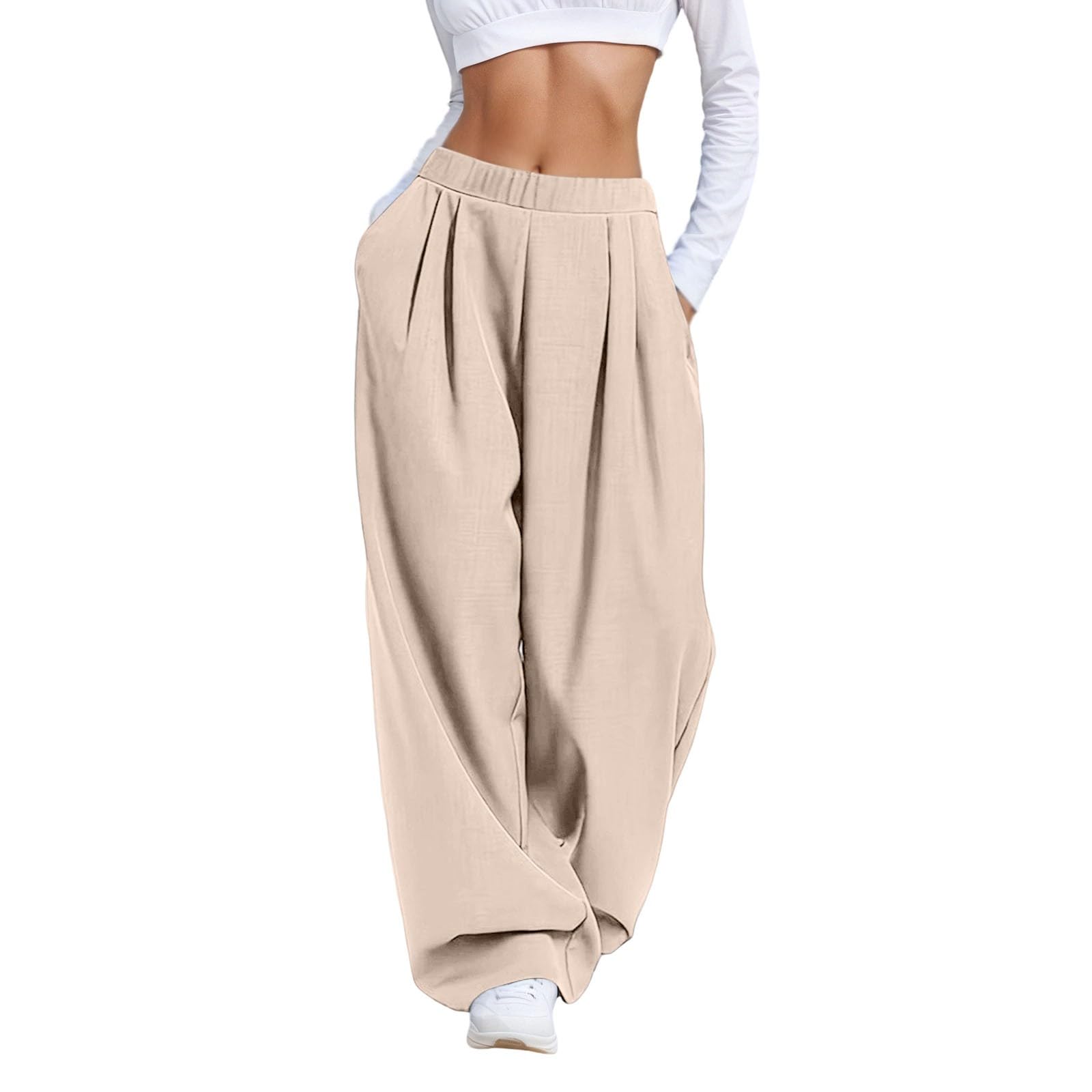 Pantalon ample chic à effet froissé coupe décontractée et jambes larges