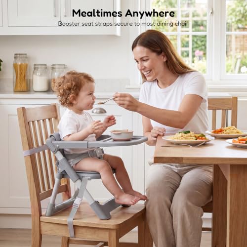 Image of Baby High Chair Booster Seat: Portable Booster Seat for Kitchen s Dining Chair Foldable Highchair - Travel Size Tool-Free Setup Adjustable Tray (Grey)