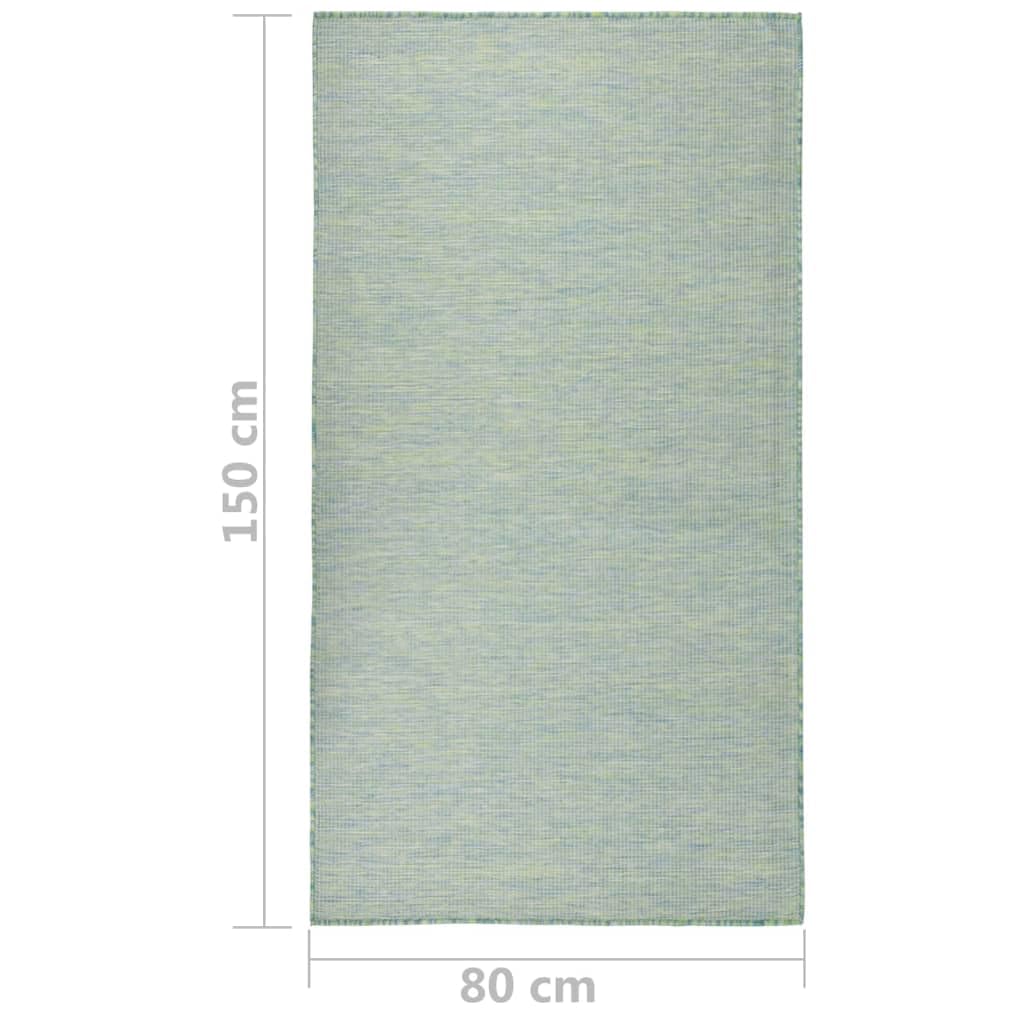 Tappeto Esterno Tessitura Piatto 80x150 cm Turchese | Polipropilene Durevole, Per Terrazza E Balcone, Resistente Alle Intemperie