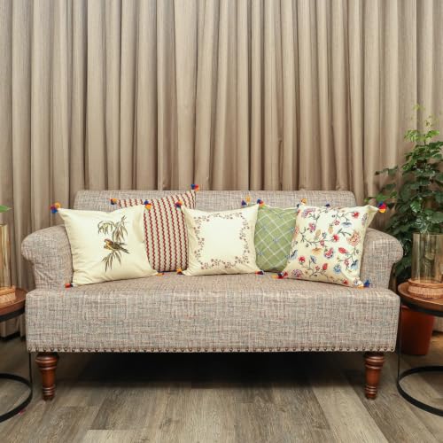 Image of Garden Melange Cushion Cover Set of 5 | Floral & Botanical Decorative Throw Pillow Covers | Soft Sofa Cushion Covers for Living Room Bedroom | 16 x 16 Inch