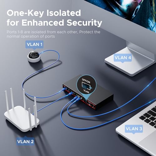 8 Port 2.5G Unmanaged Ethernet Switch with 10G SFP+ Slot, 60Gbps Switching Capacity Network Switch, One Key VLAN| Plug & Play |Fanless |Metal |Wall Mount, Compatible with 100/1000/2500Mbps - Image 6