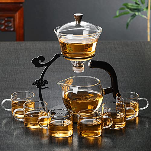 RORA Lazy Kungfu Glass Tea Set Semi Automatic Drip Rotating with Infuser Glass Teapot Set (6 cups)Global Recycled StandardGlobal Recycled StandardGlobal Recycled Standard