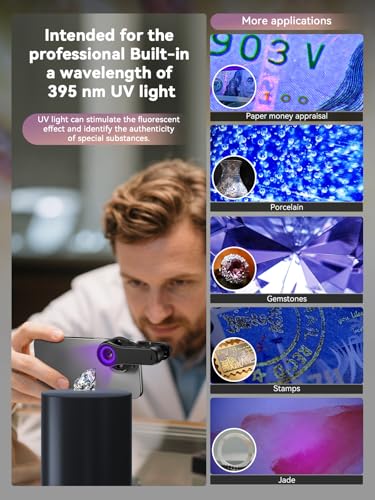 Image of MIAO LAB Phone Microscope, 40x /80x /120x 3-in-1 Switchable Magnification Portable Microscope with LED UV Light CPL Lens for iPhone & Android Phone Zoom Lens Attachment for Plants /Coins /Jewelry