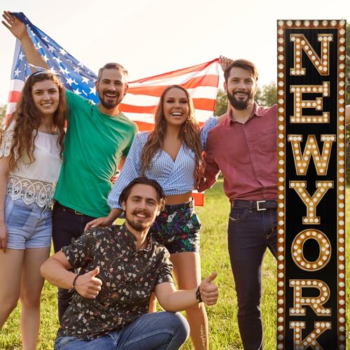Image of Colingmill 6.6 ft New York Marquee Column Cardboard Stand up Cutout New York Themed Party Decoration Life Size Photo Props for NYC Patriotic Themed Party Sign Backdrop