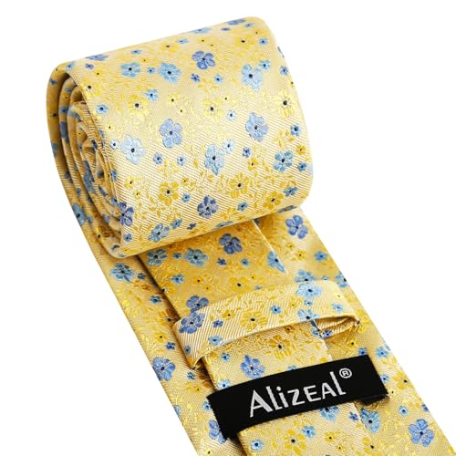 Image of Alizeal Mens 3.15inches Exquisite Floral Tie with Small Flower Printed Pocket Square