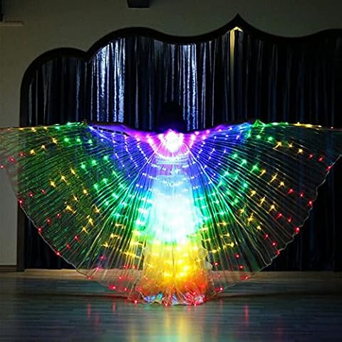 POHOVE LED Isis Wings Glow Light Up Belly Dance Costumes with Telescopic Sticks LED Belly Dance Wings Girls Colorful Butterfly Wings for Stage Festival and Party(Colorful) Cover