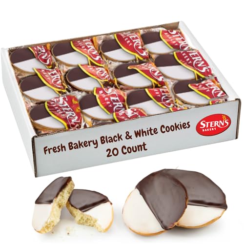 Black and White Cookies | 20 Gourmet Cookies Individually Wrapped | NY Style Black & White Cookies | Easter Food Gift Baskets | Snack Cakes | Kosher, Dairy & Nut Free | Stern’s Bakery