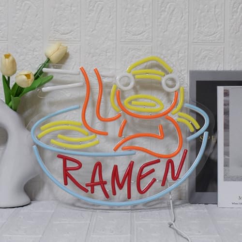 Image of Ramen Neon Sign Noodle LED Neon Lights Dimmable Ramen Neon Light Sign Cartoon LED Neon Signs for Noodle Kitchen Restaurant Pub Home Room Cafe Club Shop Sign Decor