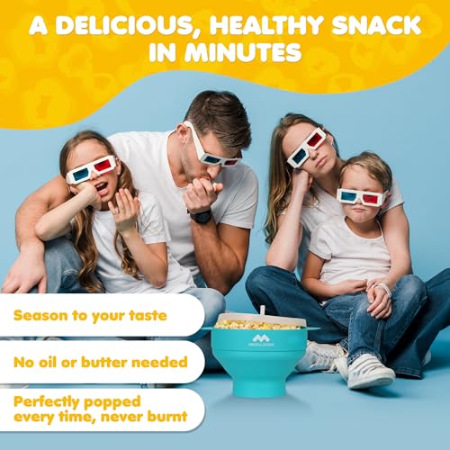 Image of The Original Mindful Design Collapsible Microwave Popcorn Popper - Silicone Bowl, BPA-Free & Dishwasher Safe (Cyan)