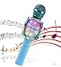 DYNASONIC Microphone karaoké Bluetooth Jouets pour enfants Microphone sans fil karaoké portable avec lumières LED pour enfants, cadeaux originaux enfants (DM-05 Bleu)