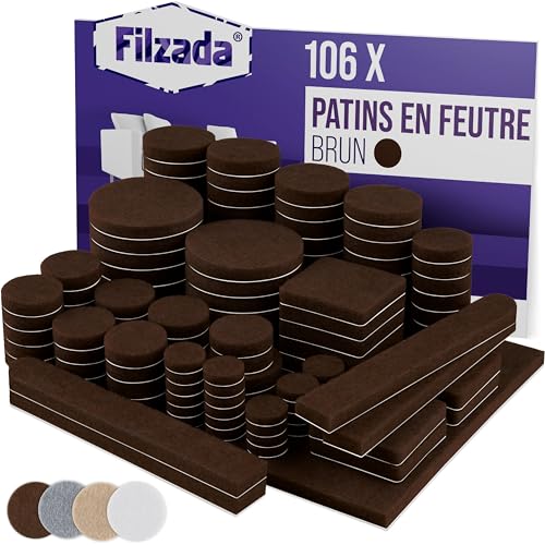 Filzada 106 PCs Patins pour Meubles Auto-Adhésifs Marron, Patin Chaise 3,5mm d’épaisseur,...