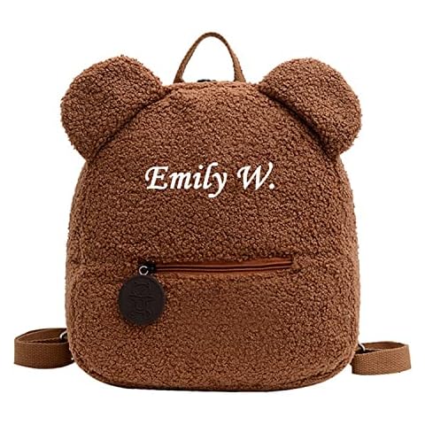 Dumoban Custom Name Bear Backpacks, Personalised Embroidery Cute Plush Mini Backpack-Gift Cover