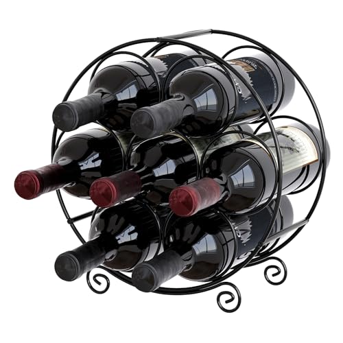 EasyPAG Metall 7 Flaschen Weinregal Freistehend Weinhalter Weinablage Weinständer Wein Halterung Wein Aufbewahrung Regal Getränkeregal für Küche Arbeitsplatte,Schwarz