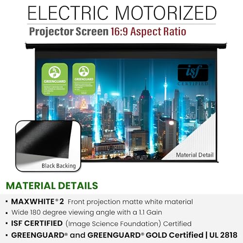 Image of Akia Screens 125-Inch Motorized Projector Screen, 16:9, Electric Drop Down with Remote, Wall or Ceiling Mount, 4K /8K Ready, AK-MOTORIZE125H2.