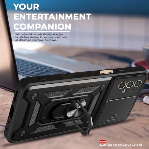 Image of Armor Bumper Back Cover Case for Samsung A13 4G Rotating Camera Cover, Ring Holder & Kickstand | Heavy Duty & 360 Degree Protection Samsung A13 4G Back Cover (Black)