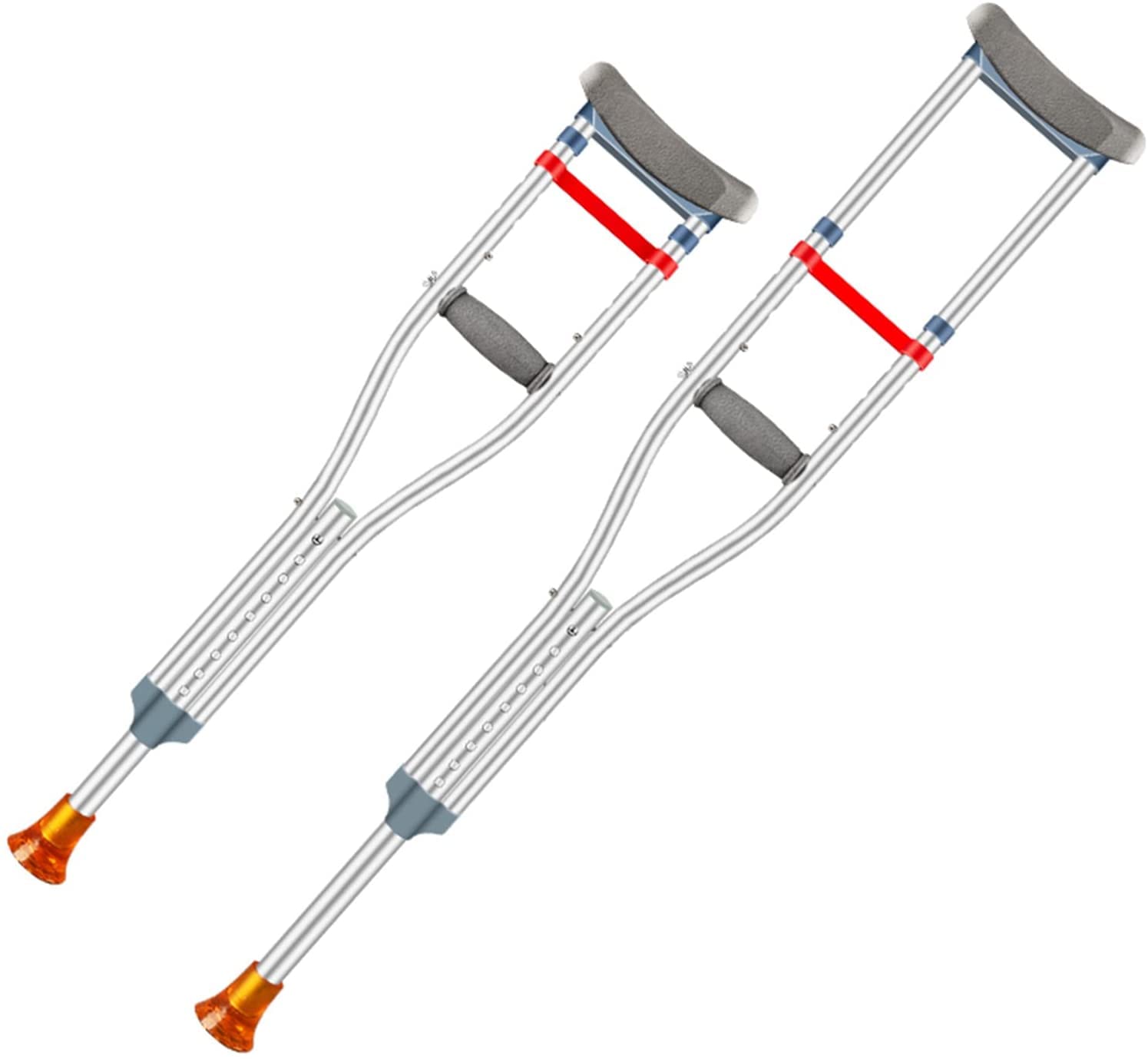 1 par de muletas ajustables para las axilas, bastón de aluminio para caminar, muletas telescópicas con botón pulsador para hombres y mujeres, para adultos y niños con alturas de 130-195 cm, ca