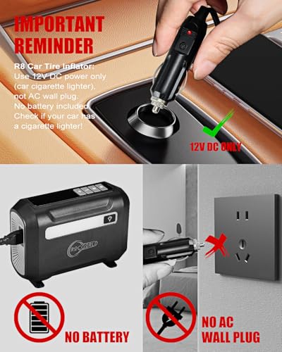 Image of ROCGORLD R8 Tire Inflator Portable Air Compressor, DC 12V Portable Air Compressor with Large Dual Digital Screen, 3X Faster Inflation Portable Air Pump for Car Tires, Bike, Motor - Car Accessories