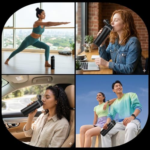 Image of KELVEE FreeSip Water Tumbler with Leak Proof Lid & Straw Insulated Stainless Steel 800ml, Reusable BPA-Free Leak-Proof Sipper for Sports, Office, School, Travel (Ebony)