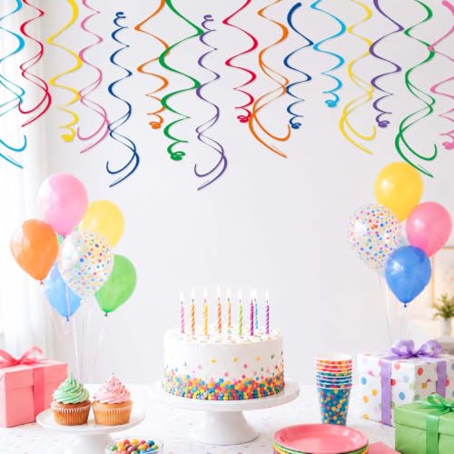 Image of HonuGoGo 48‑Piece Multi-Color Paper Swirl Decorations - Hanging Party Swirls for Birthday, Baby Shower, Wedding & Celebration Decor
