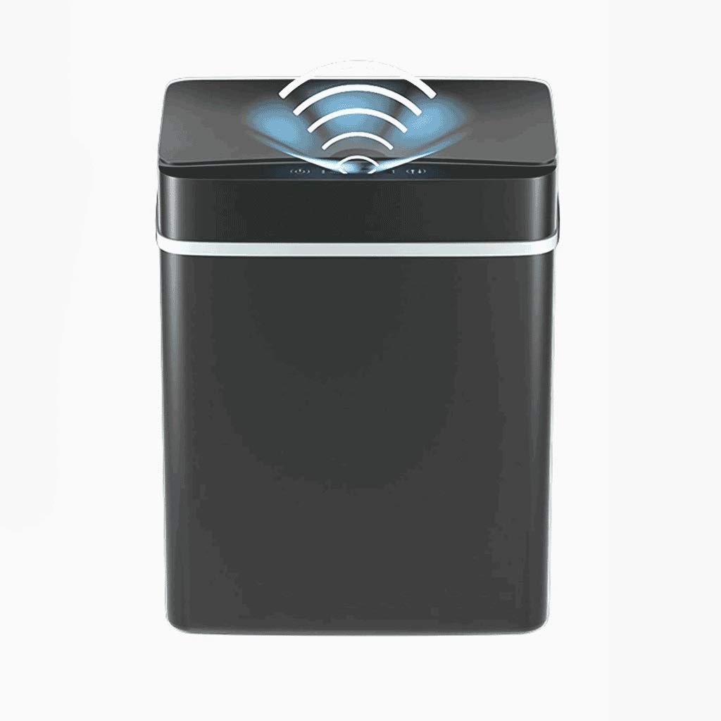15L Household Trash Can with Lid Living Room Bedroom Induction Rectangular Electric,Powered by 4AA Batteries (not Included)(D)