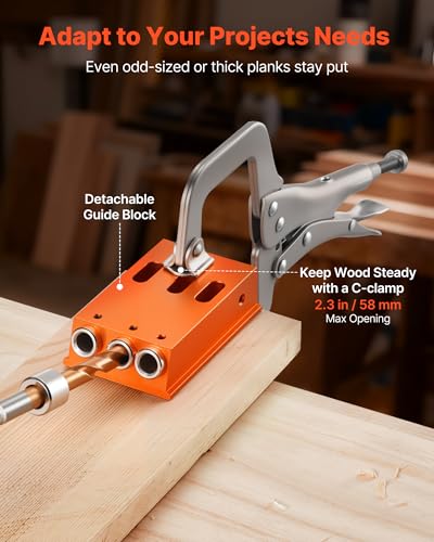 Image of VEVOR Pocket Hole Jig Kit, 1 /2 to 1-1 /2 in Adjustable, Jig Pocket Hole System with Toolcase, C-Clamp, Step Drill, Hex Wrench, Drill Stop Ring, Square Drive Bit, Reinforced Metal Frame, for Woodworking