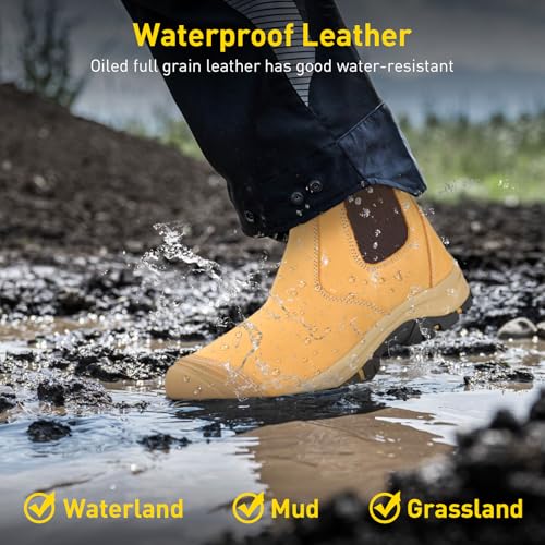 OUXX Steel Toe Chelsea Work Boots for Men – Slip-On Safety Boot, Waterproof Leather, Slip-Resistant Sole, Kevlar Puncture-Proof Midsole, ASTM F2413-18 EH Rated4