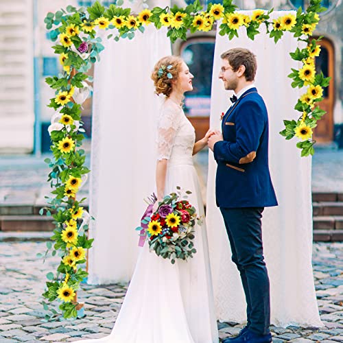 Whonline 8Pcs 60Ft Artificial Sunflower Garlands Silk Yellow Sunflower Vines With Green Leaves Sunflower Garland For Room Decor Party Decorations Wedding Arch Table Centerpiece Backdrop #TOP4