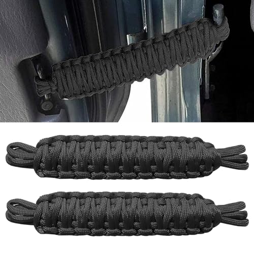 UGSHY 2 PCS Car Door Limit Straps, Heavy-Duty Paracord Hand-Woven Straps Locator, Tensile Resistant Door Swing Limiter, Compatible with Jeep Wrangler CJ YJ TJ JK JKU JL Interior Accessories (Black)