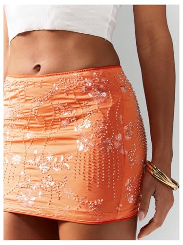 Floerns Women's Floral Sequin Bodycon Mini Skirt Sparkly Low Rise Night Out Skirts4