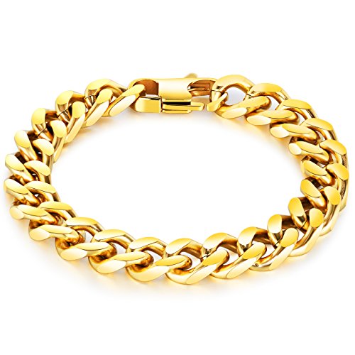 LineAve Men's Stainless Steel 10mm Wide Curb Chain Bracelet, 7 Inches, Gold, 3d3017s70 LineAve Men's Stainless Steel 10mm Wide Curb Chain Bracelet, 7 Inches, Gold, 3d3017s70