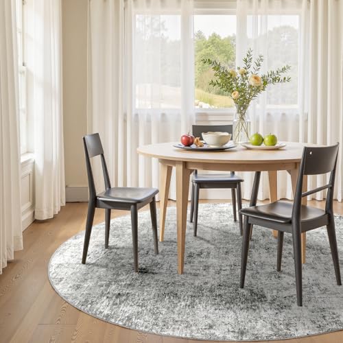 Washable Area Rugs 6ft Non-Slip Modern Abstract Soft for Living Room Entryway Bedroom Nursery, Print Pattern, Gray White Grey