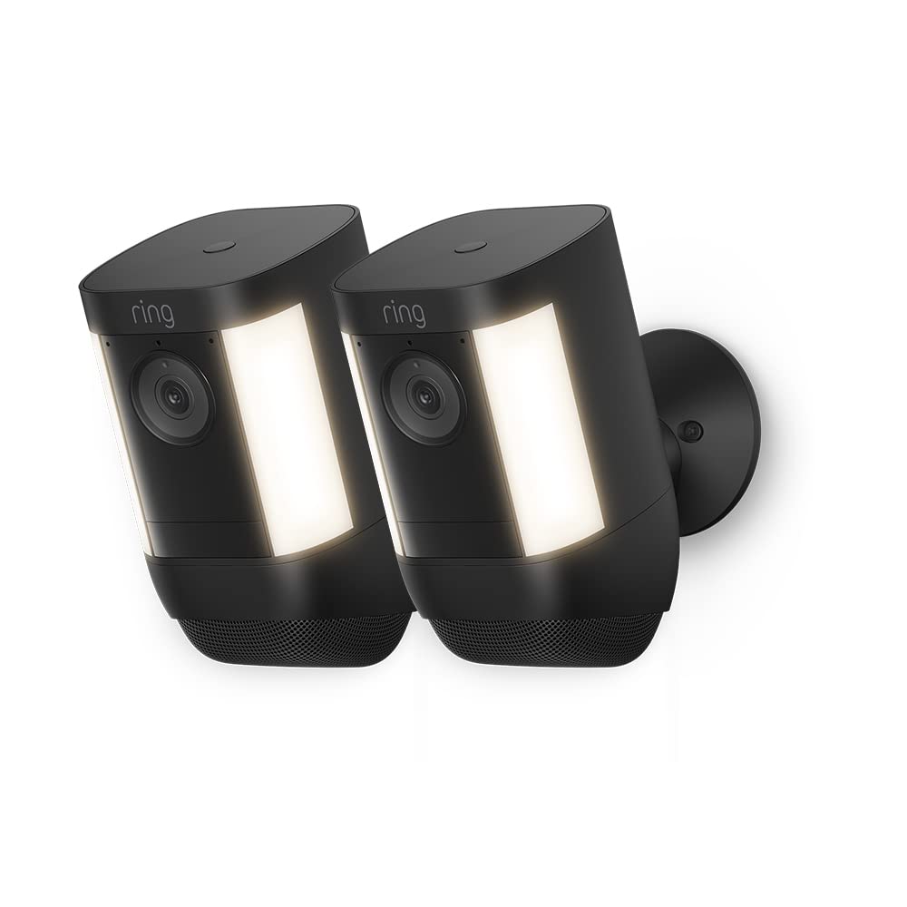 Ring Ring Spotlight Cam Pro Battery | 2K Video with Ring Vision, 3D Motion Detection, Bird's Eye View, LED Spotlights, DIY installation | 30-day free trial of Ring Home | 2 Cameras