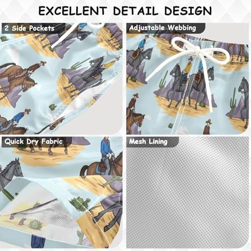 Swim Shorts for Boys, Anti-Chafe Swim Trunks Boys 2 T, Cowboys Horses Desert3