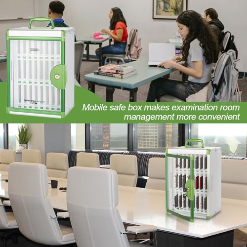 Image of Glosen 36 Slots Cell Phone Storage Locker for Classroom, Portable Phone Locker with Key Lock & Handle, Wall Mounted Phone Lock Box for Office & School, Fits Most Smartphones (Green, 36 Slots)