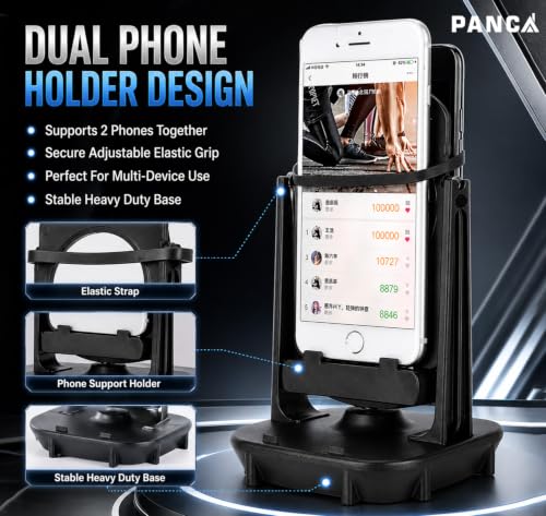 Image of PANCA Automatic Step Swing Device for 2 Phones, Mobile Shaker Rocker with Dual Phone Holder, Adjustable Desk Mount Step Counter Support for Recording Gaming Fitness Apps Compatible (Black)