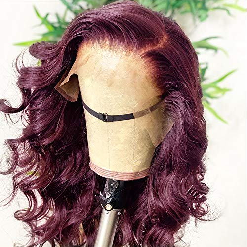ANDRIA 99J Lace Front Wigs Short Bob Wavy Wig Glueless Lace Front Wig Natural Wave Synthetic Heat Resistant Fiber Hair Wig With Baby Hair For Black Women Burgundy Wine Red Lace Wigs 14 Inches