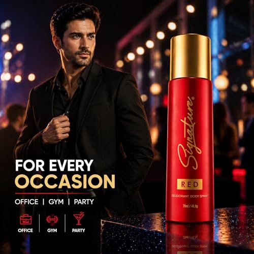 Image of Signature Deodorant Body Spray - Red | Elegent & Citrus Aromatic Scent | Long Lasting Fragrance | Skin Friendly Deo | Fights Body Odour | Everyday Use | For Men, Women (Unisex) | Pack of 2 (70ml x 2)