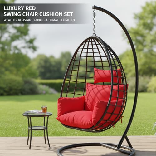 Cojín para silla egg de jardín rojo e impermeable con relleno de algodón grueso 4
