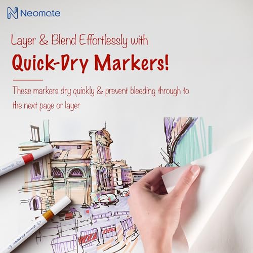 Image of Neomate Alcohol Markers Set | 48 Colors Double-Tipped Chisel & Fine Alcohol-Based Markers | Non-Toxic For Kids & Adults | Ideal For Coloring, Illustration & Art Class Multicolor