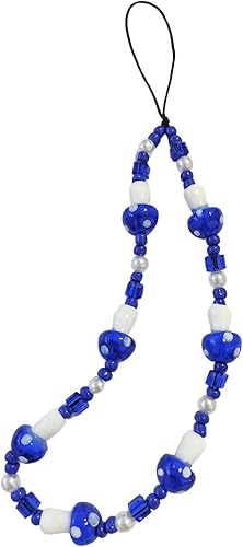 1 2 unidades de cordón con cuentas de hongos azulrojoverde para teléfono, accesorios estéticos, correa de muñeca dulce, cadena antipérdida para