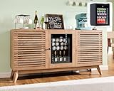 LUXOAK 60' Coffe Bar Cabinet with Built-in Beverage Refrigerator– Wine Bar with 24 Cans Mini Fridge– Sideboard Buffet Cabinet with Storage for Dining Room, Home Bar, or Office- Brown