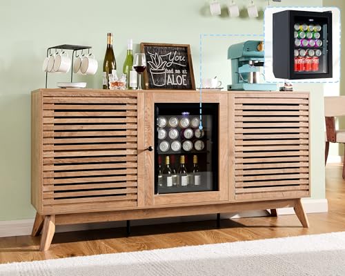 60" Coffe Bar Cabinet with Built-in Beverage Refrigerator– Wine B...