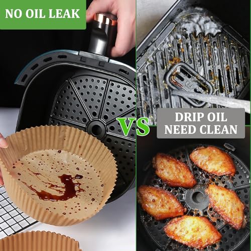 Image of 200pcs Air Fryer Disposable Paper Liner, Non-Stick Disposable Air Fryer Parchment Paper Liners, Baking Paper for Air Fryer Oil-Proof, Water-Proof, Food Grade Parchment(6.3 inch in Bottom, 8 inch on top)