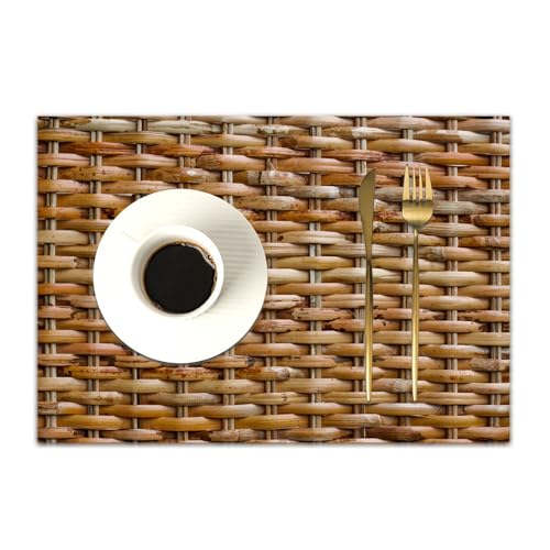 DASNK 4 Manteles Individuales de Mesa Lavable Antimanchas Antideslizante Resistente Al Calor PVC Vinilo Salvamanteles,Textura de Cesta de Mimbre,30x45cm