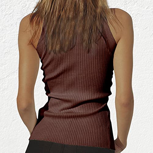 Image of Women Strapless Crop Top Sexy Hollow Out Twist Front Knitted Tank Tops Sleeveless Y2K High Neck Cut Out Sweater Vest