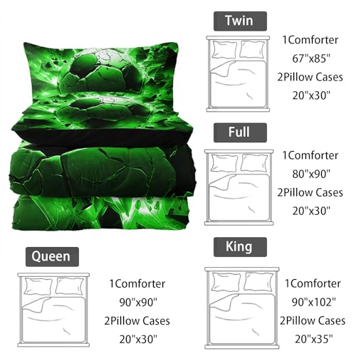 Image of Nttopship Soccer Bedding Comforter Set Queen Size for Kids Teens and Adults, Black and Green Football Printed Bedding Sets 3 PCS,Ball Sports Themed Bedroom Decor with 1 Comforter and 2 Pillowcases